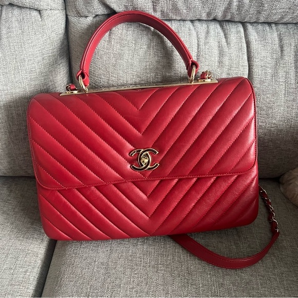Chanel red trendy CC top handle shoulder bag - Picture 1 of 16